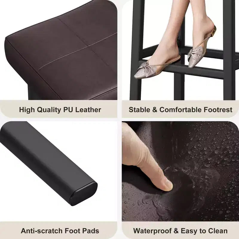 Lot de 4 tabourets de bar hauteur comptoir, 61 cm, similicuir PU selle, cadre métallique, 109 kg