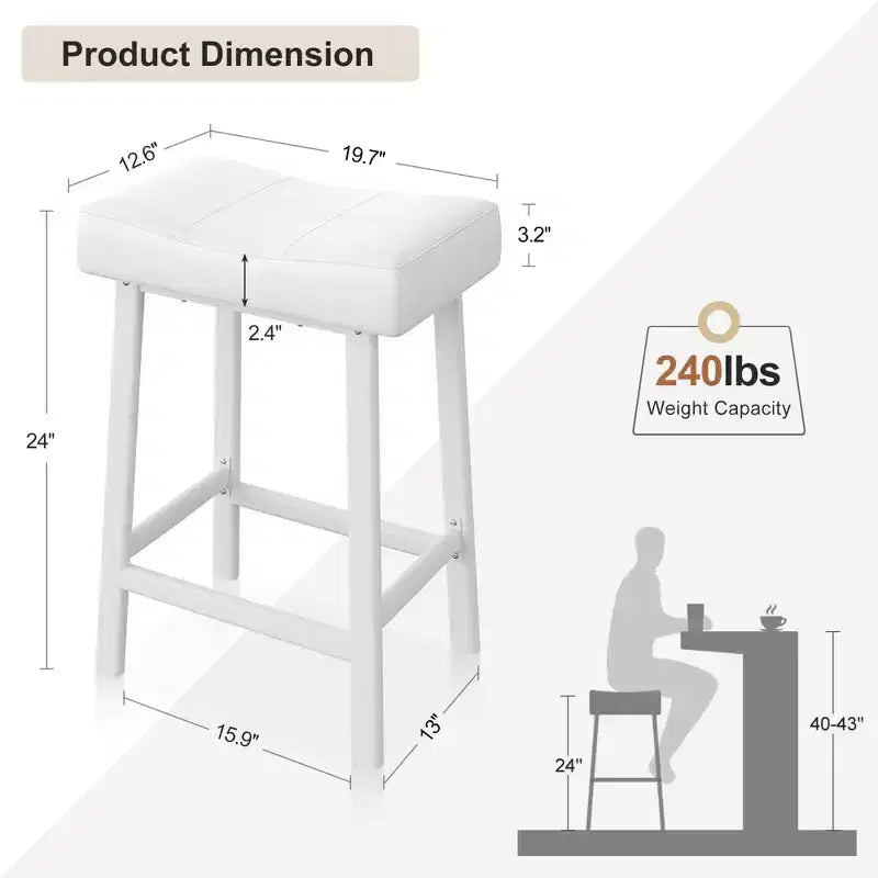 Lot de 4 tabourets de bar hauteur comptoir, 61 cm, similicuir PU selle, cadre métallique, 109 kg