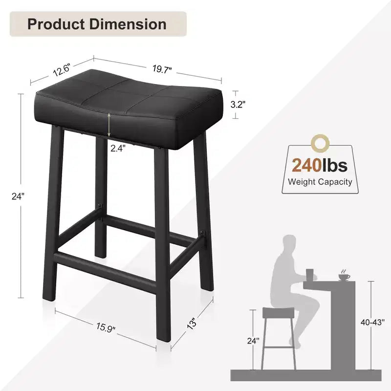 Lot de 4 tabourets de bar hauteur comptoir, 61 cm, similicuir PU selle, cadre métallique, 109 kg