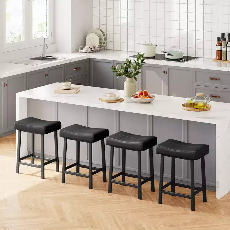Lot de 4 tabourets de bar hauteur comptoir, 61 cm, similicuir PU selle, cadre métallique, 109 kg