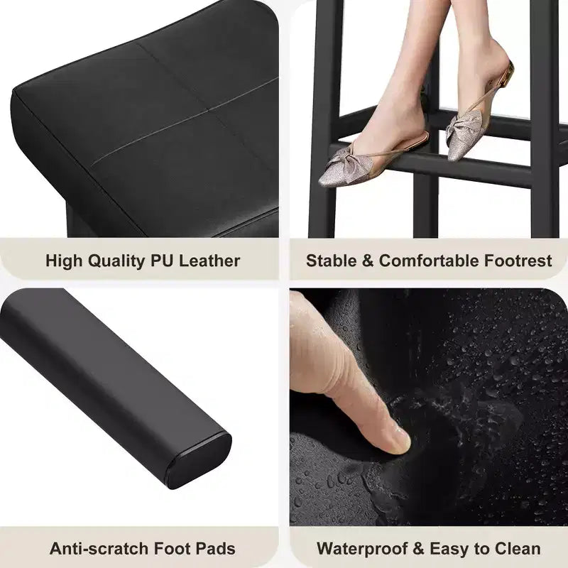 Counter Height Bar Stools Set of 4, 24 Inch, Saddle PU Leather, Metal Frame, 240 lb