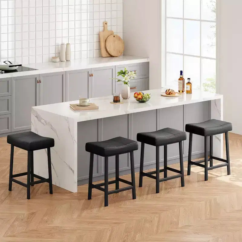Counter Height Bar Stools Set of 4, 24 Inch, Saddle PU Leather, Metal Frame, 240 lb