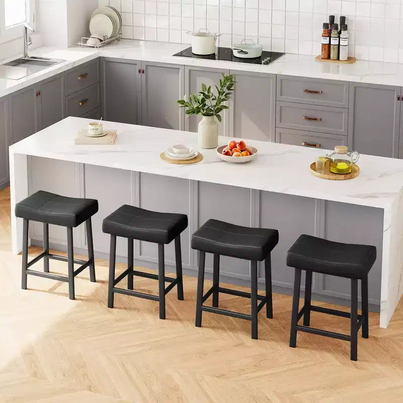 Lot de 4 tabourets de bar hauteur comptoir, 61 cm, similicuir PU selle, cadre métallique, 109 kg