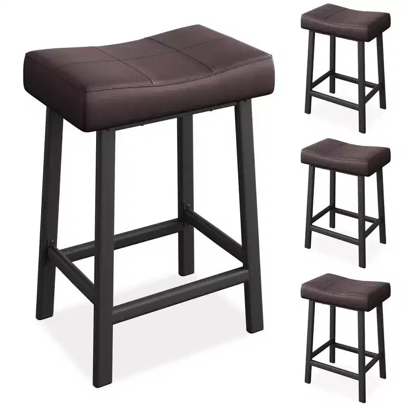 Counter Height Bar Stools Set of 4, 24 Inch, Saddle PU Leather, Metal Frame, 240 lb