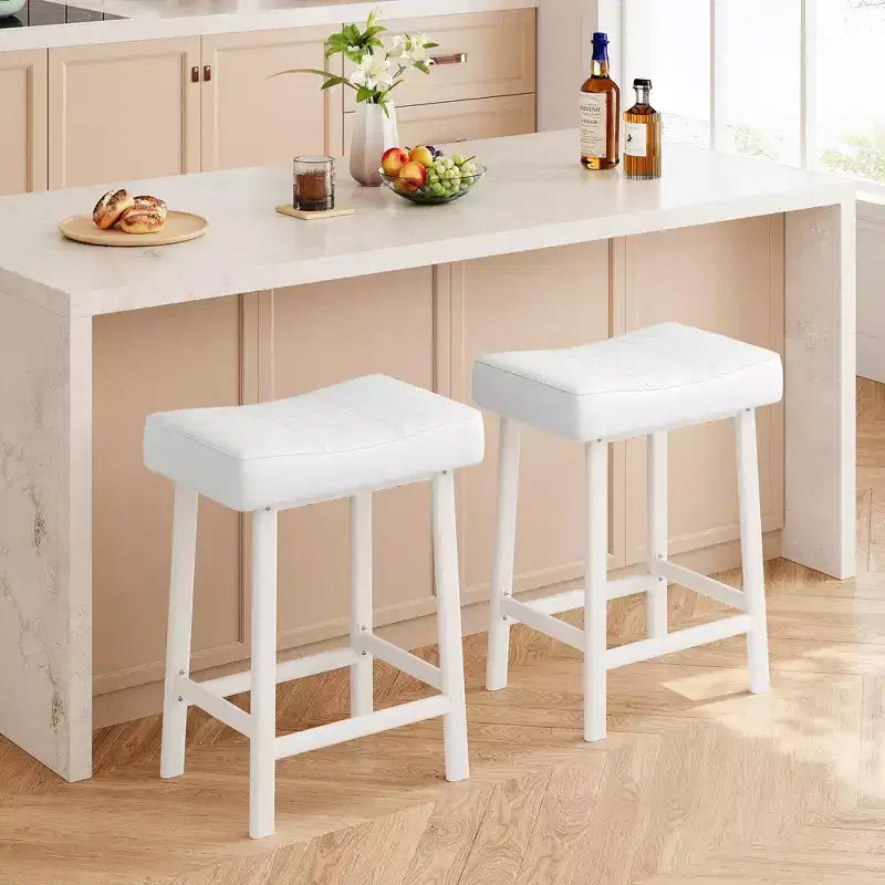 Counter Height Bar Stools Set of 4, 24 Inch, Saddle PU Leather, Metal Frame, 240 lb