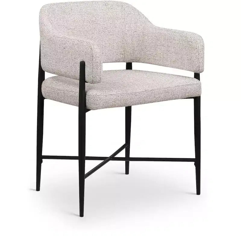 Lot de 2 chaises de salle à manger en tissu beige, structure en fer noir mat, 136 kg