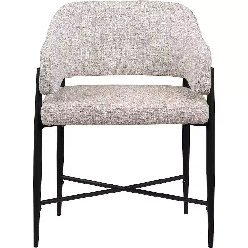 Beige Fabric Upholstered Dining Chairs Set of 2, Matte Black Iron Frame, 300 lb