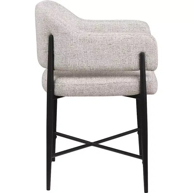 Lot de 2 chaises de salle à manger en tissu beige, structure en fer noir mat, 136 kg
