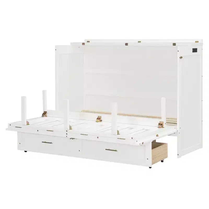 Lit escamotable moderne Luxystar Queen avec tiroirs de rangement, verrou de sécurité et prise de courant