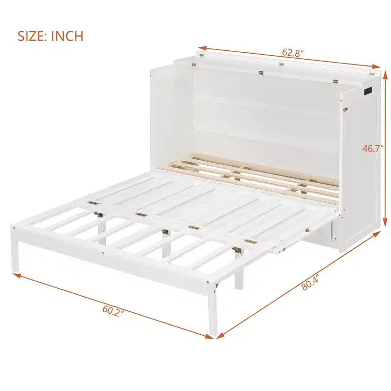 Luxystar Modern Queen Murphy Bed Cabinet With Storage Drawers, Safety Lock and Outlet