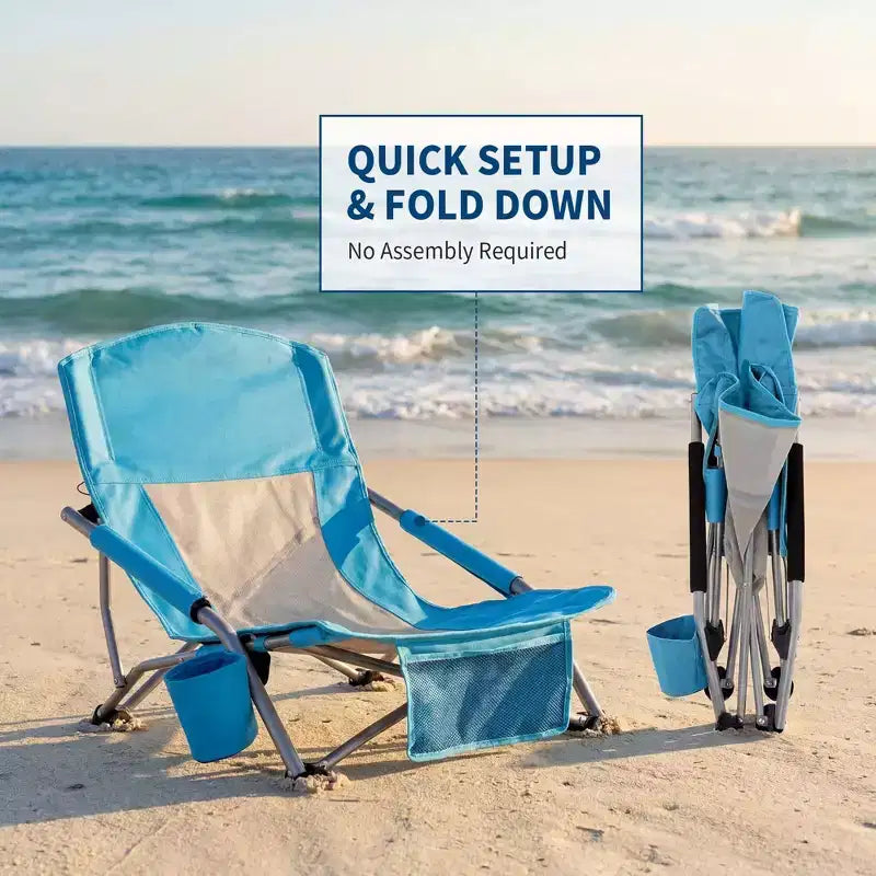 Folding Portable Beach Chairs, Lightweight Extra Wide Seat Chair with Cup Holder, Storage Pocket & Carry Bag for Camping, Beach, Travel