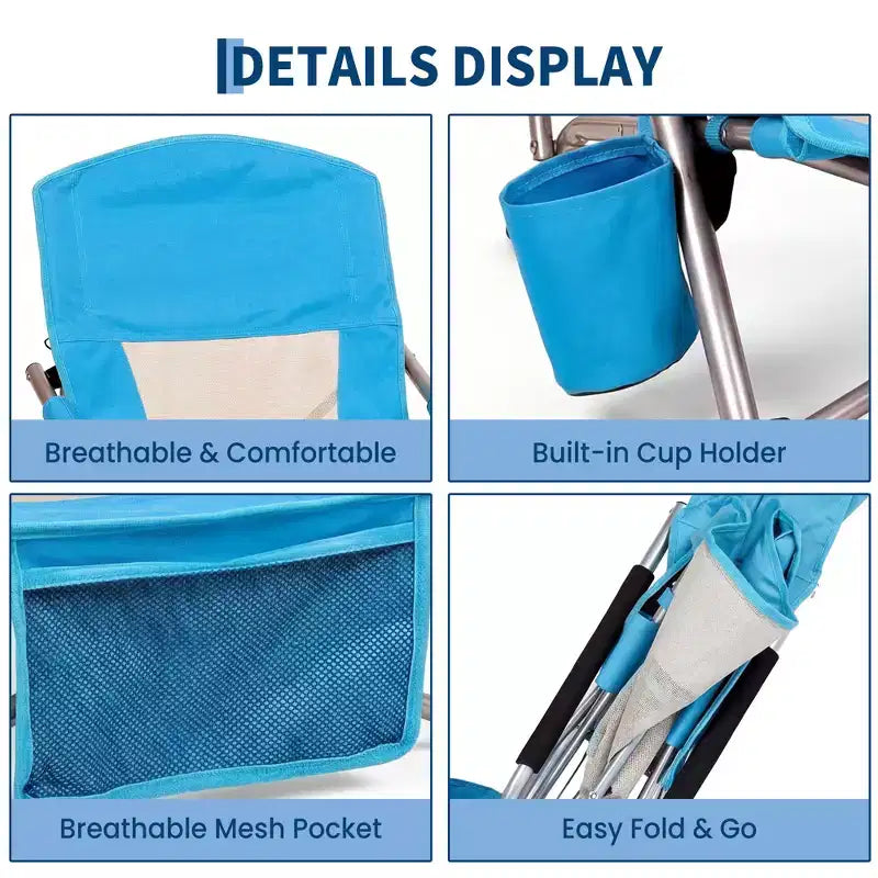 Chaises de plage pliantes portables, chaise légère avec siège extra large, porte-gobelet, poche de rangement et sac de transport pour le camping, la plage, les voyages