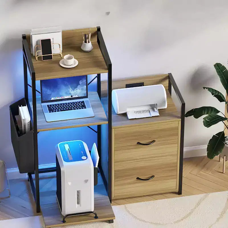 Caisson de classement mobile à 2 tiroirs avec multiprise intégrée, grand support d'imprimante pour bureau à domicile, convient aux documents de taille lettre/A4, rangement utilitaire avec étagère ouverte