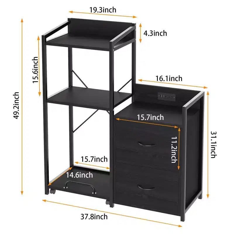 Caisson de classement mobile à 2 tiroirs avec multiprise intégrée, grand support d'imprimante pour bureau à domicile, convient aux documents de taille lettre/A4, rangement utilitaire avec étagère ouverte