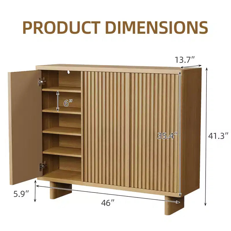 Meuble à chaussures rustique à 5 niveaux avec portes cannelées, banc de rangement autoportant en bois de 117 cm avec étagères réglables pour entrée et placard