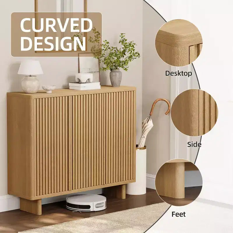 Meuble à chaussures rustique à 5 niveaux avec portes cannelées, banc de rangement autoportant en bois de 117 cm avec étagères réglables pour entrée et placard