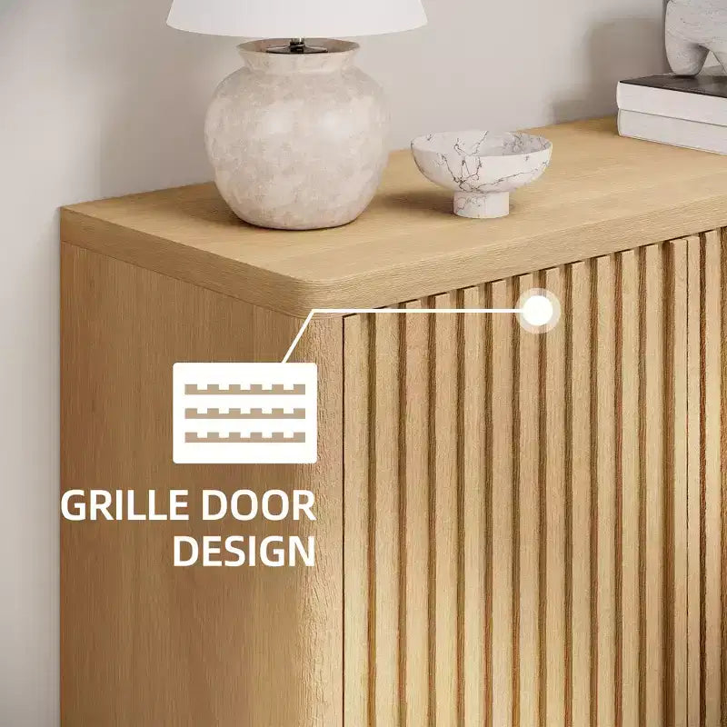 Meuble à chaussures rustique à 5 niveaux avec portes cannelées, banc de rangement autoportant en bois de 117 cm avec étagères réglables pour entrée et placard