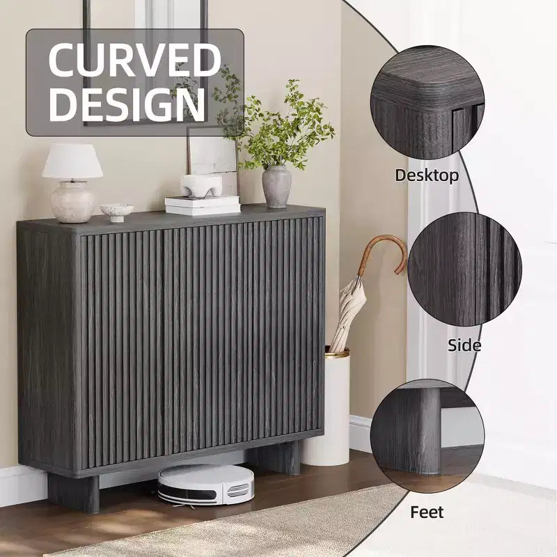 Meuble à chaussures rustique à 5 niveaux avec portes cannelées, banc de rangement autoportant en bois de 117 cm avec étagères réglables pour entrée et placard