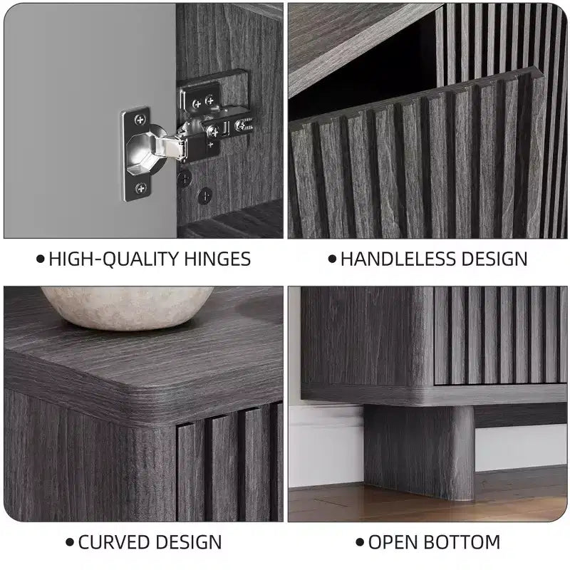 Meuble à chaussures rustique à 5 niveaux avec portes cannelées, banc de rangement autoportant en bois de 117 cm avec étagères réglables pour entrée et placard