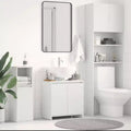 Meuble de salle de bain, bois d'ingénierie blanc, 2 portes et 1 étagère, 60 larg. x 60 haut. x 33 prof. (cm)