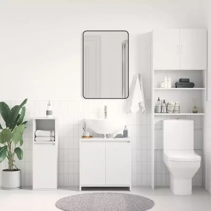 Bathroom Cabinet, White Engineered Wood, 2 Doors & 1 Shelf, 23.6W x 23.6H x 13D