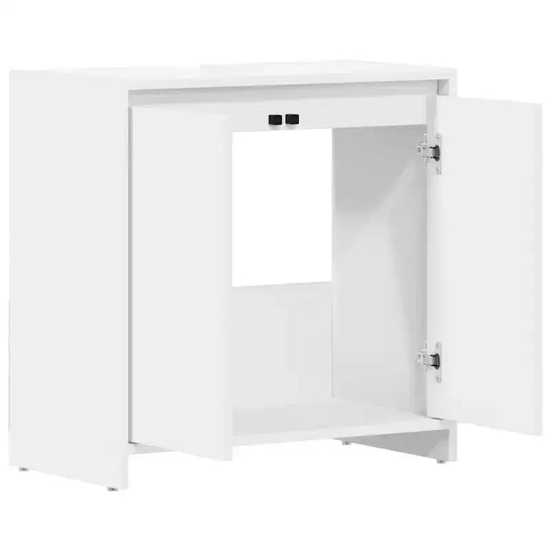 Meuble de salle de bain, bois d'ingénierie blanc, 2 portes et 1 étagère, 60 larg. x 60 haut. x 33 prof. (cm)