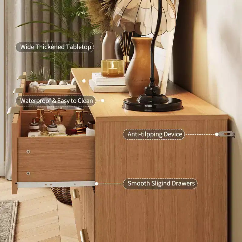 Commode cannelée pour chambre à coucher avec 9 tiroirs, commode moderne avec poignée en métal, meuble TV en bois, organisateur de rangement pour salon