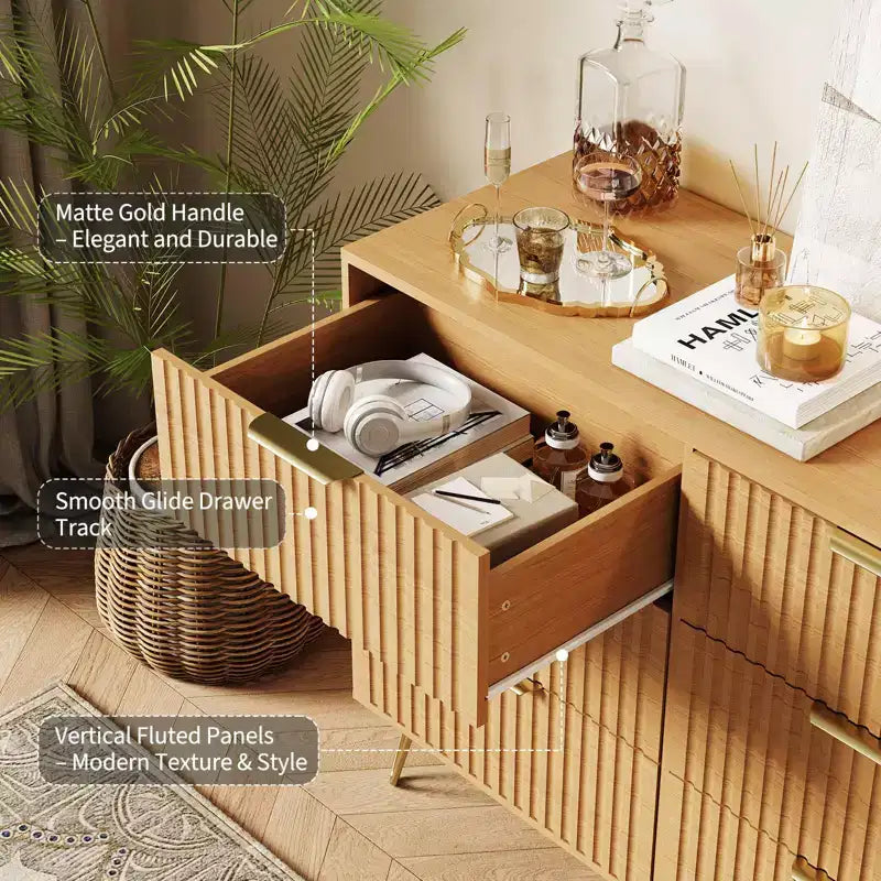 Commode cannelée pour chambre à coucher avec 9 tiroirs, commode moderne avec poignée en métal, meuble TV en bois, organisateur de rangement pour salon