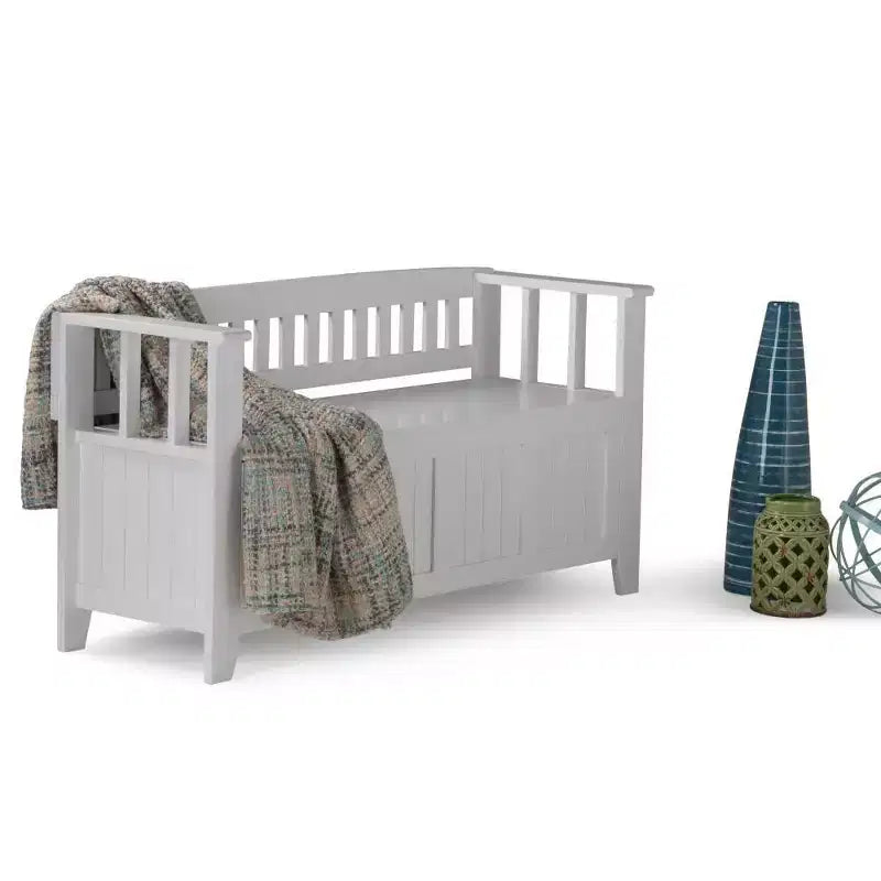 Banc de rangement d'entrée en bois massif, avec couvercle relevable, 48 po L x 25 po H, 2 places, style rustique