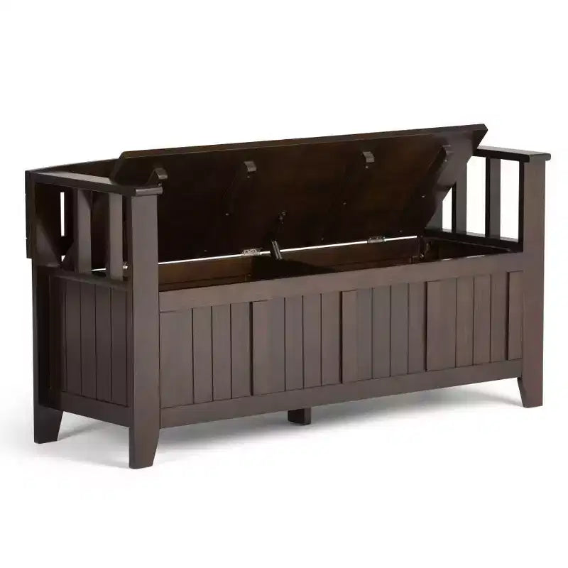 Banc de rangement d'entrée en bois massif, avec couvercle relevable, 48 po L x 25 po H, 2 places, style rustique