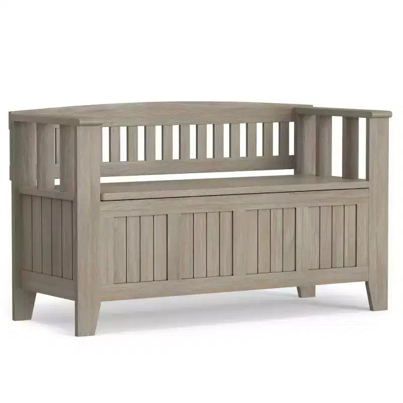 Banc de rangement d'entrée en bois massif, avec couvercle relevable, 48 po L x 25 po H, 2 places, style rustique