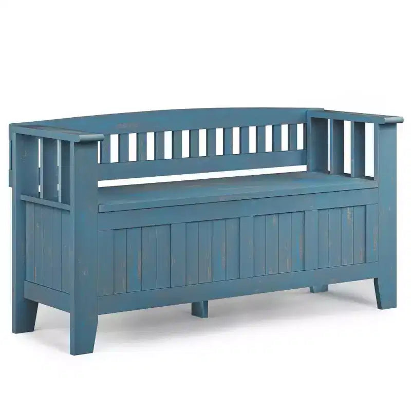 Banc de rangement d'entrée en bois massif, avec couvercle relevable, 48 po L x 25 po H, 2 places, style rustique