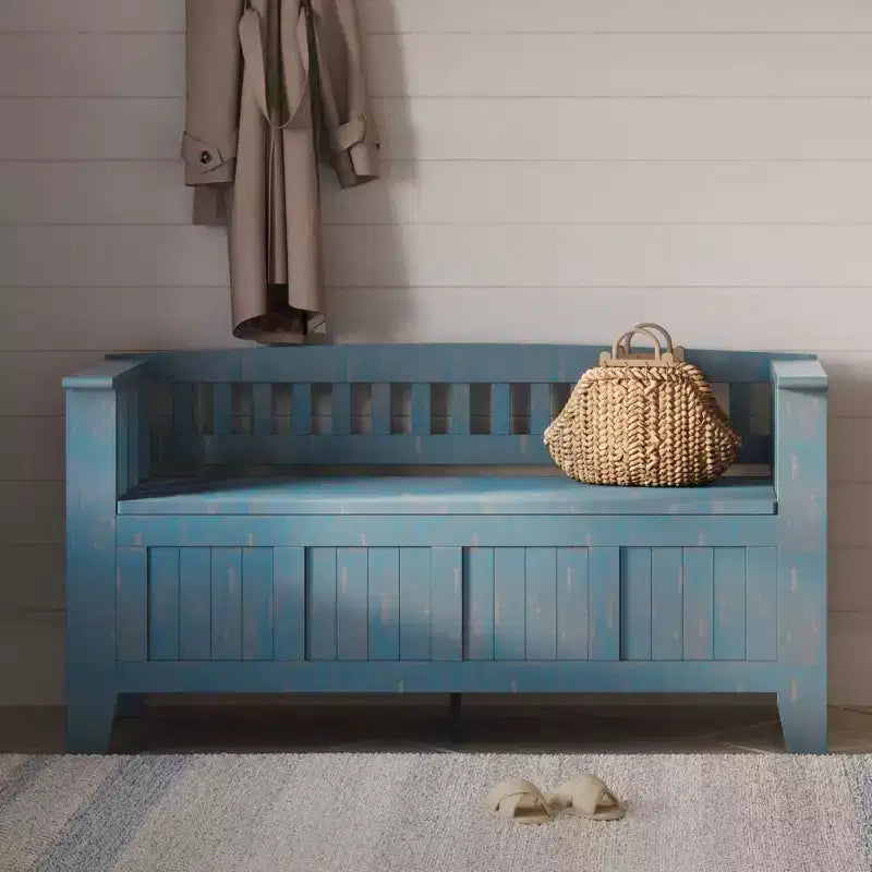 Banc de rangement d'entrée en bois massif, avec couvercle relevable, 48 po L x 25 po H, 2 places, style rustique