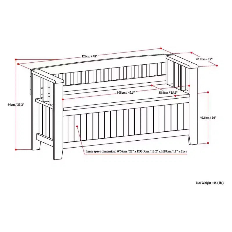 Banc de rangement d'entrée en bois massif, avec couvercle relevable, 48 po L x 25 po H, 2 places, style rustique