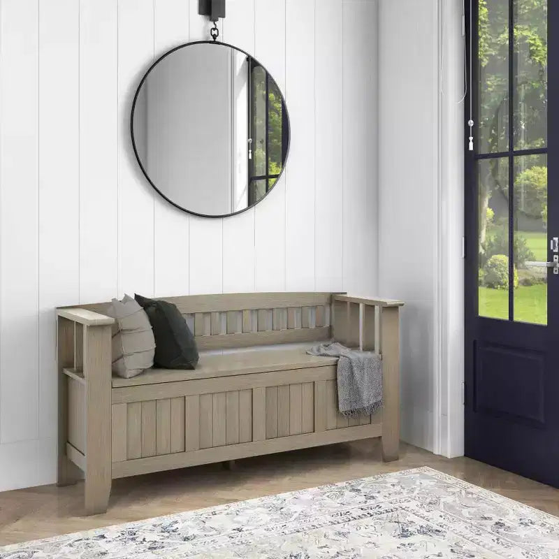 Solid Wood Entryway Storage Bench, Lift-Top, 48W x 25H, Seats 2, Rustic Style