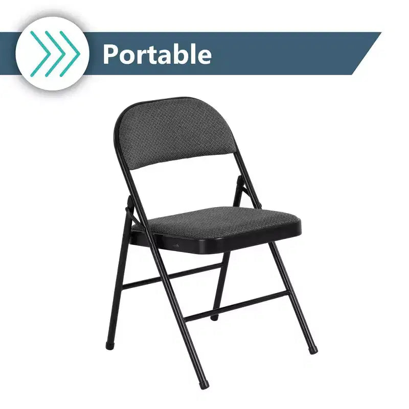 Fabric Padded Folding Chairs Set of 4, Gray, Metal Frame, 250 lb, No Assembly