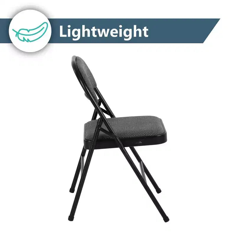 Fabric Padded Folding Chairs Set of 4, Gray, Metal Frame, 250 lb, No Assembly