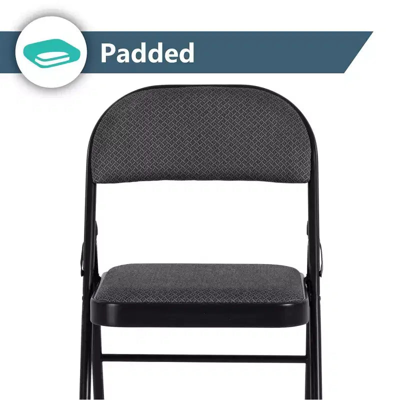 Chaises pliantes rembourrées en tissu, lot de 4, grises, cadre en métal, 113 kg, aucun assemblage requis