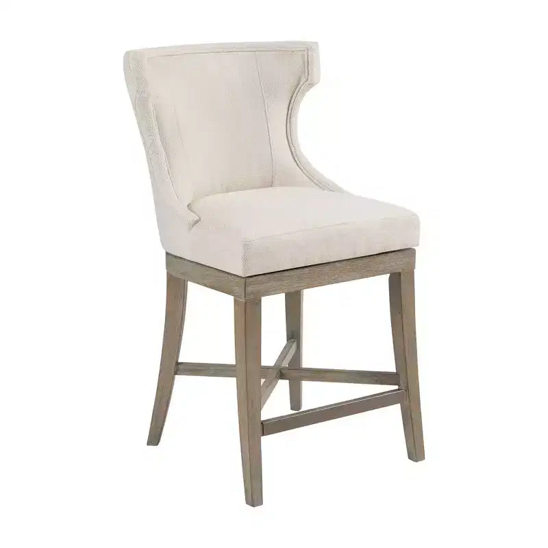 Madison Park Troy Counter Height Barstool with Swivel Seat Cream: Upholstered, Rubberwood Frame, 300 lbs Capacity