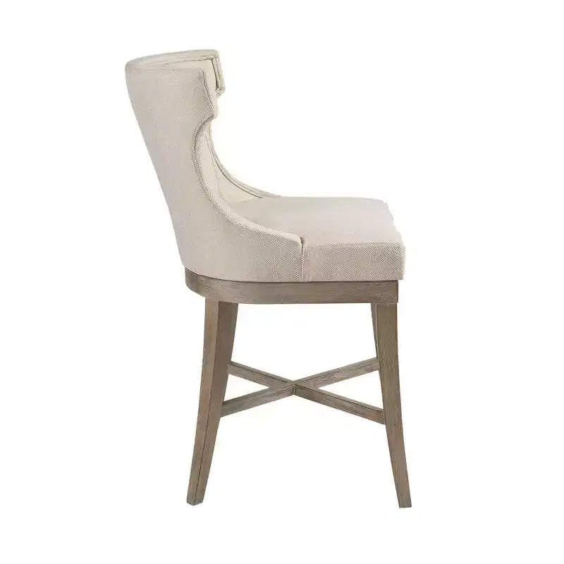 Madison Park Troy Counter Height Barstool with Swivel Seat Cream: Upholstered, Rubberwood Frame, 300 lbs Capacity