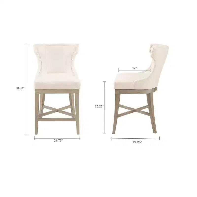 Tabouret de bar à hauteur de comptoir pivotant Madison Park Troy, crème : Rembourré, structure en hévéa, capacité de 136 kg