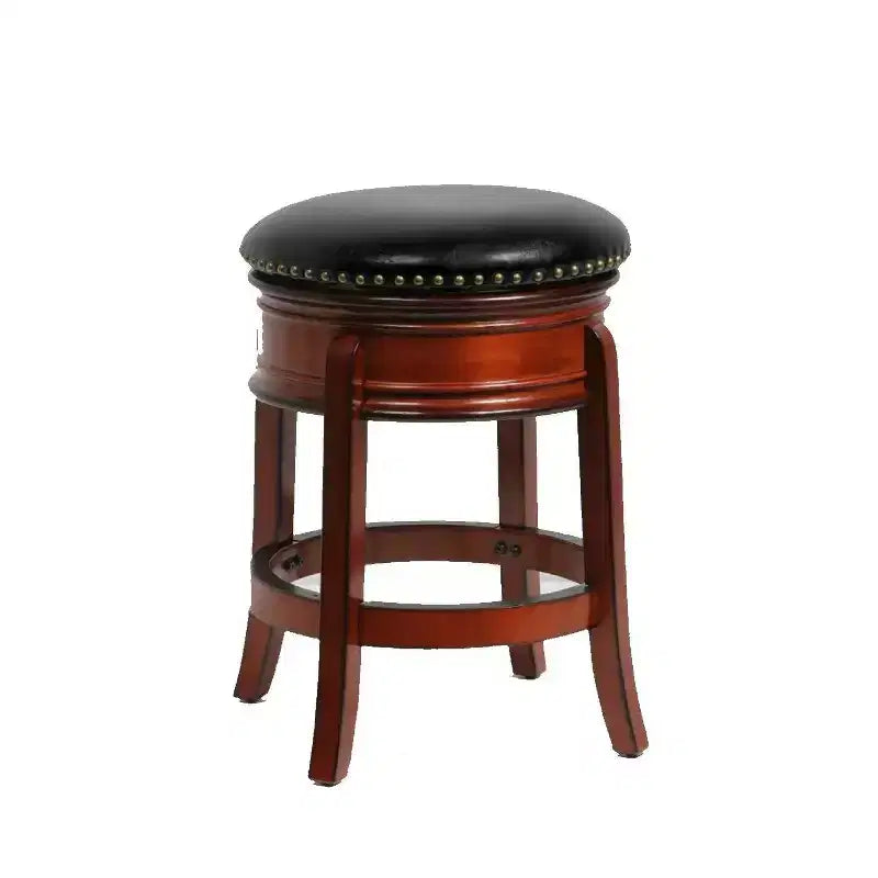 24 Inch Swivel Counter Stool, Faux Leather, Nailhead Trim, Hardwood Frame, 300 lb