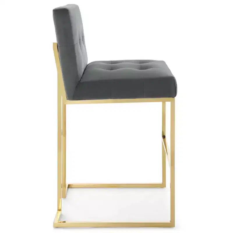 Privy Stainless Steel Performance Velvet Barstool Gold/Charcoal - Modway: Upholstered Square Seat, Modern Design, Fixed Height