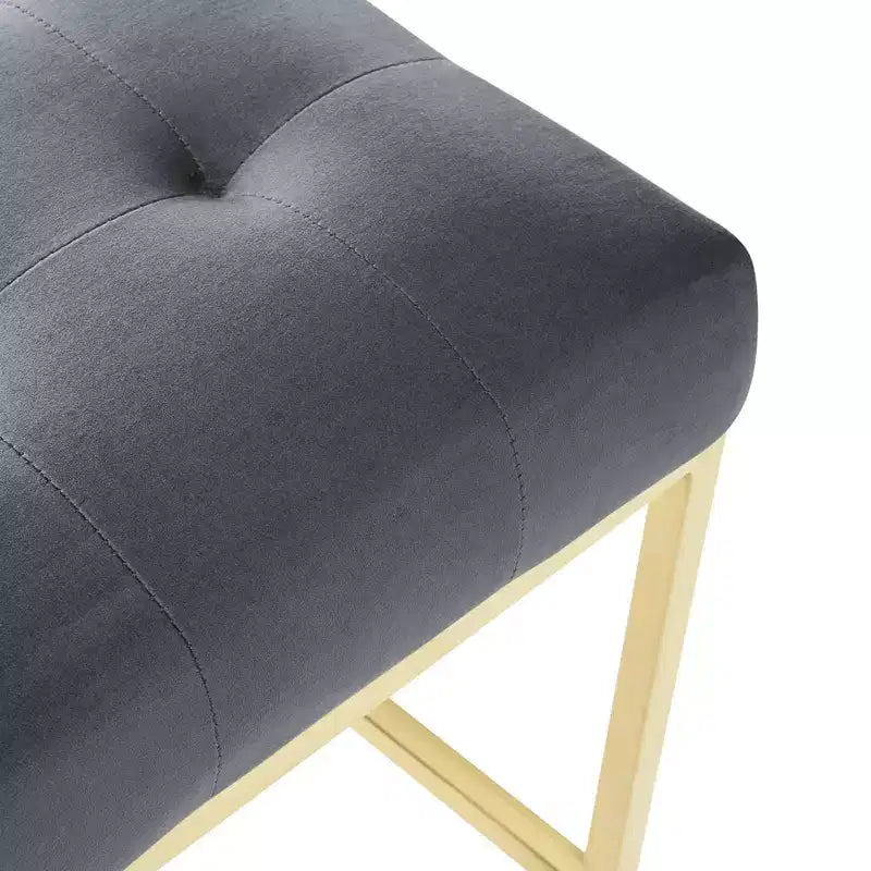 Tabouret de bar en velours de performance en acier inoxydable Privy Or/Charbon - Modway : Assise carrée rembourrée, design moderne, hauteur fixe