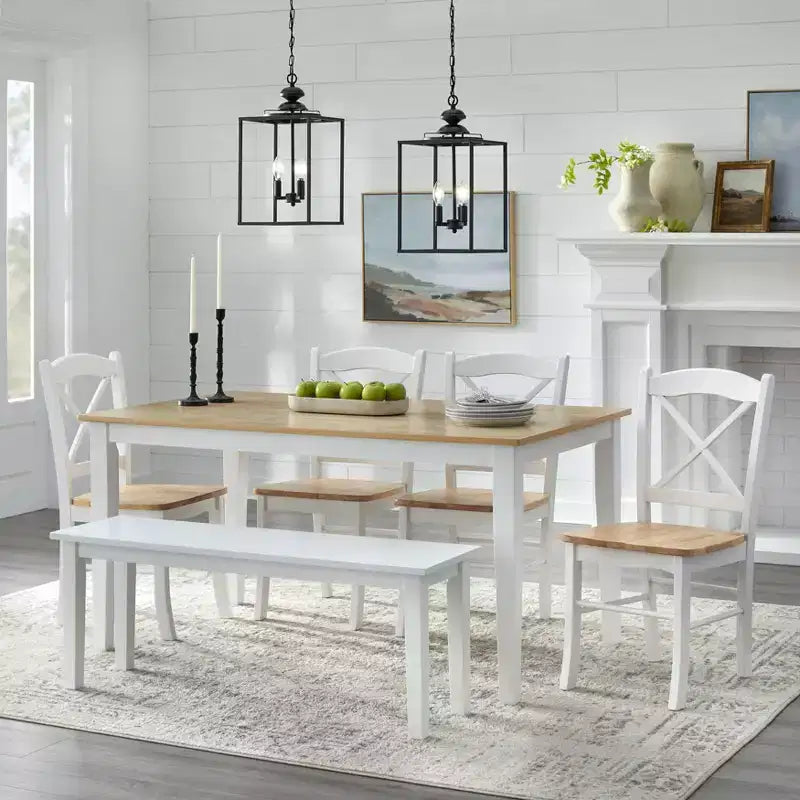 Banc de ferme Tiffany blanc Buylateral : Bois d'hévéa, style moderne, sièges d'entrée et de chambre