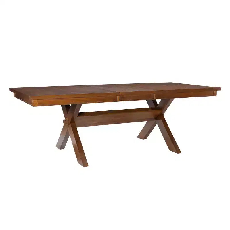 Table de salle à manger style ferme, Noisette foncée, Extensible 183-229 cm, 6-8 places, Piètement à tréteaux en X