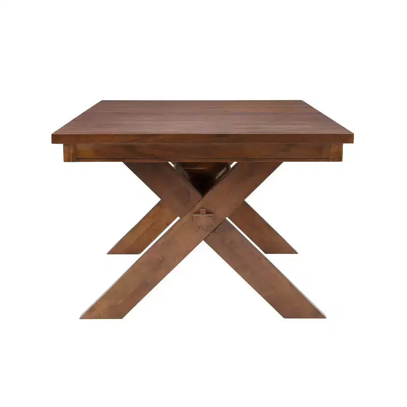 Farmhouse Dining Table, Dark Hazelnut, Extendable 72-90", Seats 6-8, X-Base Trestle