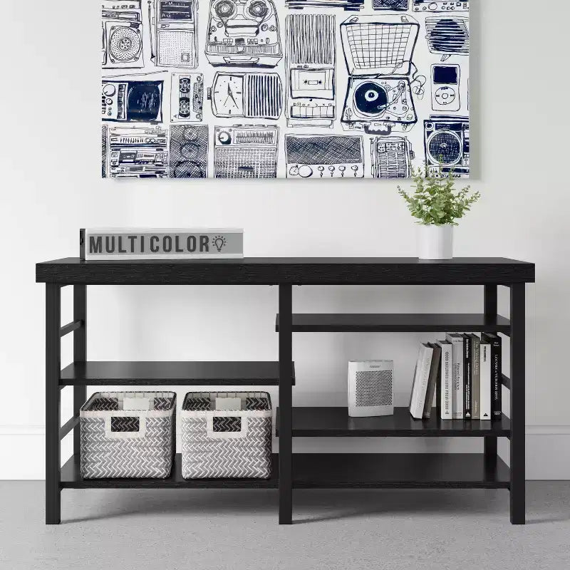 Meuble TV de rangement ajustable pour téléviseurs jusqu'à 50 po, fini grain de bois noir - Room EssentialsMC