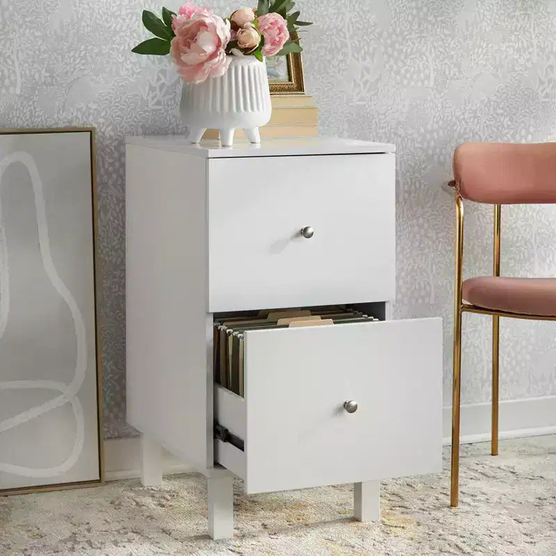 Buylateral Foster File Cabinet 2 Drawer White: Modern Vertical Storage, MDF & Wood Composite, 30"H x 21"W