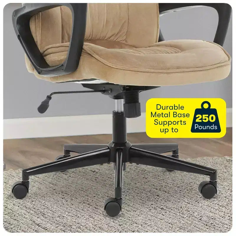 Chaise de bureau exécutive mi-dossier, velours microfibre, pivotante, hauteur réglable, 125 kg